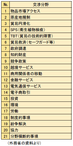 表　TPPの交渉分野